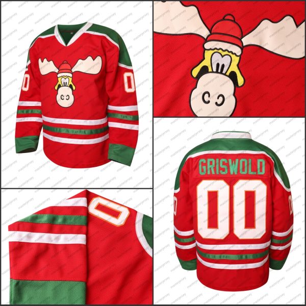 #00 GRISWOLD Red Men's Ice Hockey Jerseys Stitched Letters with Pullover Closure Long Sleeves Adult Hoody In Stock Fast Shipping