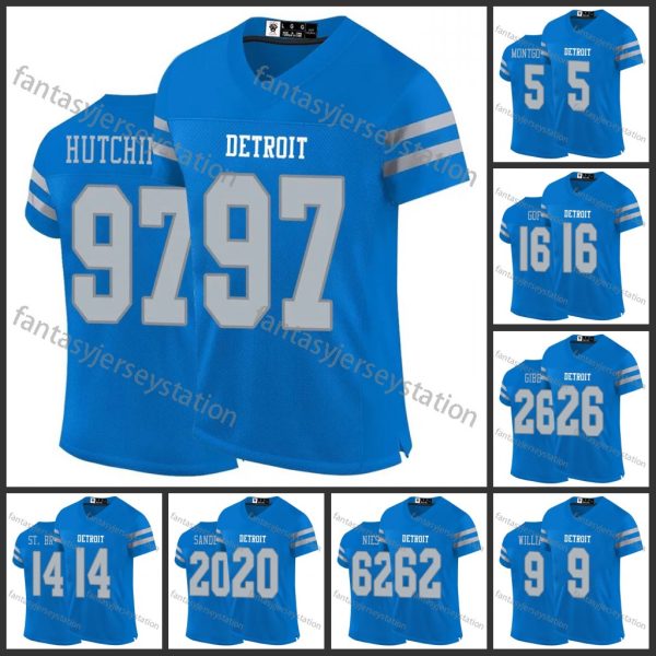 #26 Gibbs Jack Goff St. Brown 97 Embroidery H u t c h i n s o n Polyester Embroidered Football Jersey, Sports Fan V-Neck Shirt, Breathable Athletic Training Top