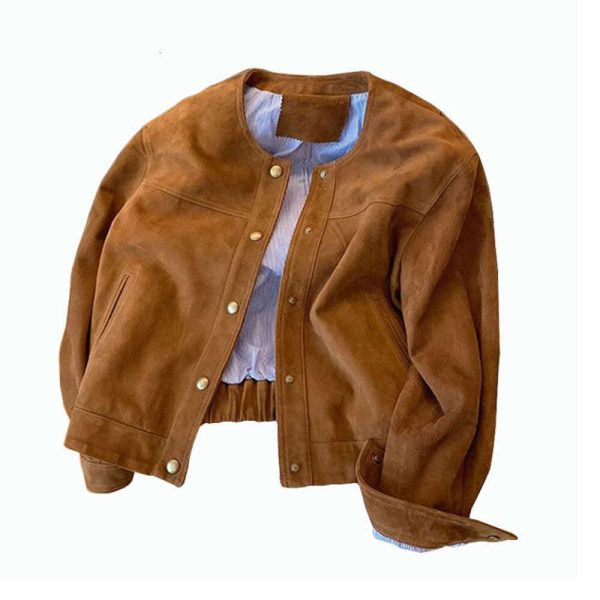 Vintage Suede Women's jacket Loose Short Coat O Neck Casual Jacket For Women autumn outwear korean Woman clothingF6.28#69