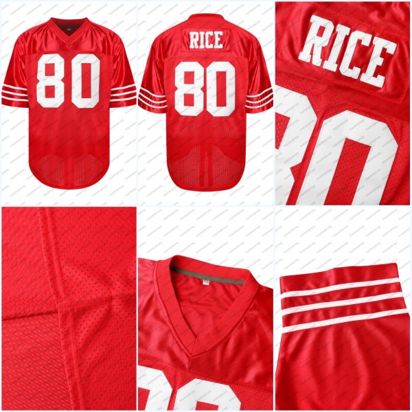 #80 Jerry Rice Comfy V-Neck Football Jersey Red Mesh Embroidery for Training and Competition Breathable Moisture-Wicking Short Sleeve Top for Active jersey