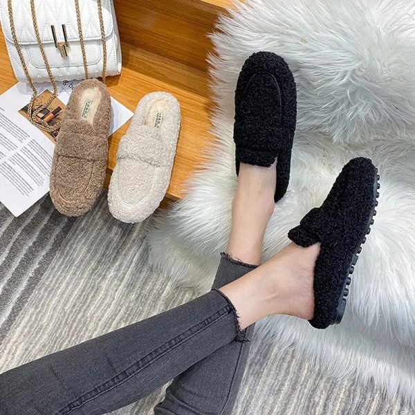 Winter Warm Plush Mules Women One Band Fur Slippers Cozy Cotton Shoes Woman Flats Cover Toe Fleeces Slides Femme Wool Pantuflas 231120