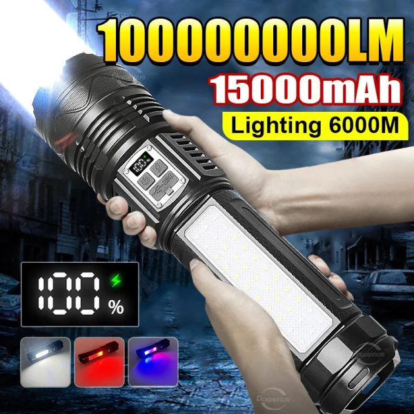 1000000LM Most Powerful LED Flashlight Rechargeable Type-c Flashlight Long Range 6000M Tactical Torch Light For Fishing Hunting 241105