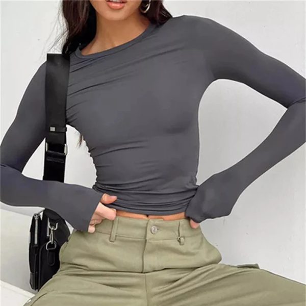 Women Long Sleeve T Shirt Spring Autumn Solid Slim Fit Casual Shirts Female Pullovers Basic Tee Y2k Clothes Streetwear Crop Tops 241029