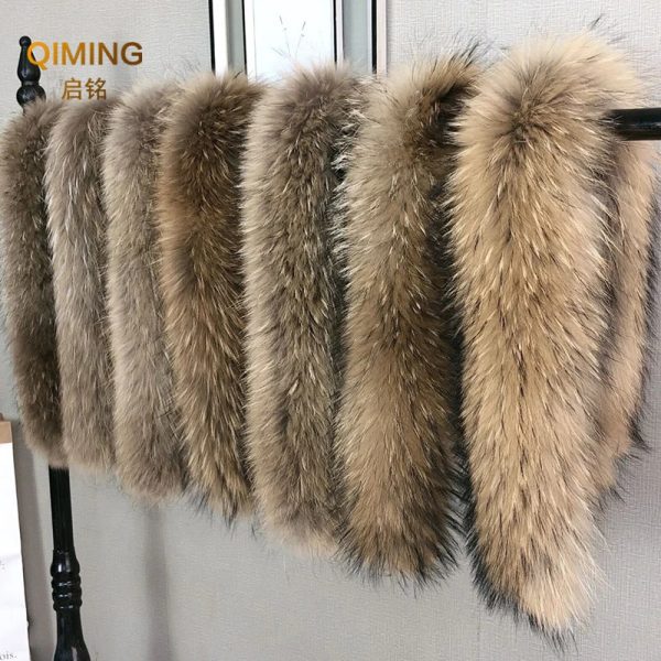 Winter Real Fur Collar Raccoon Luxery Scarf Furry Neck Warmer Women Men Fluffy Natural Fur Shawl Fur Trim Coat Hood Scarves 241107