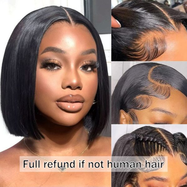 13x4 Human Short Bob Transparent HD TemperamentLace Glueless Synthetic Luxurious Lace Front Hair Wigs Pixie Cut Lace Frontal Wig Wig Pre Plucked for Women Black