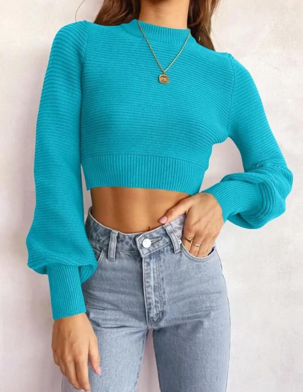 Women's Sweaters 2024 Fall Mock Neck Cropped Sweater Winter Femme Elegant Long Sleeve Soft Ribbed Knit Pullover Casual Jumper Tops