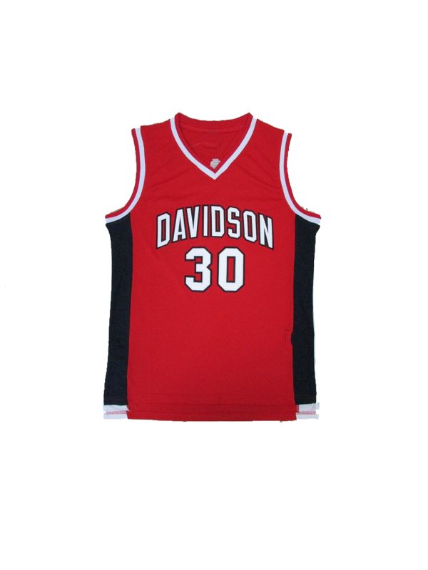 100% Polyester Davidson Number 30 Red Vintage Basketball Jersey, Sleeveless Loose-Fit Athletic Tank with Embroidered Letters and Numbers for Adults