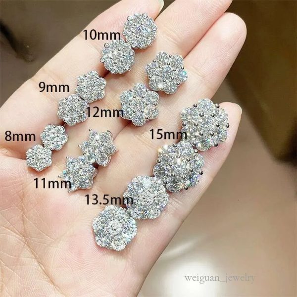 Wholesale Lab Dia Screw Back Sterg Sier wer D vvs Moissanite Iced Out Cluster Stud Earrings For Women