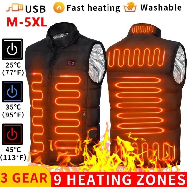 9 Heated Vest Zones Electric Jackets Men Women Sportswear Coat Graphene Heat USB Heating Jacket For Camping 241108