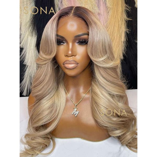 13X6 HD Transparent Frontal Ombre Ash Honey Blonde 13X4 Lace Front Human Hair Wig With Dark Root