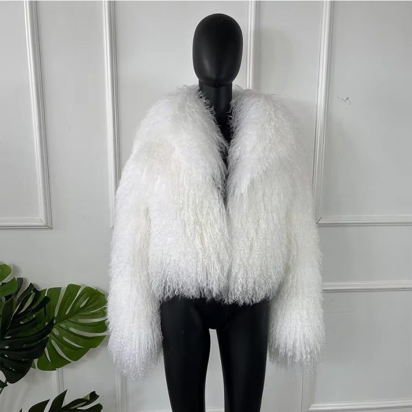 Womens Mongolian Coats Genuine Sheep Coat Large Lapel Short Real Lamb Fur Jacket Winter Outerwear