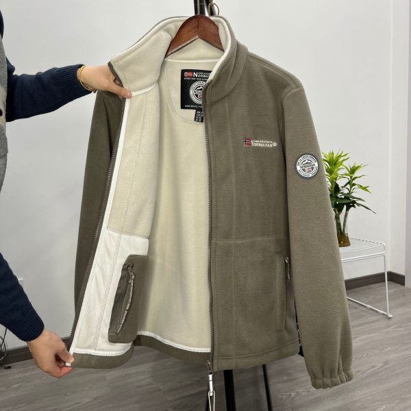 2024 New Designer Norwegian Plush Warm Wool Jacket Double Layer Cotton Thick Jacket Anti Cold Stand Collar Multi Pocket Large