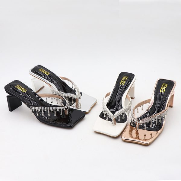 2024 Liyke New Brand Strange High Heels Flip ps Women Slippers Fashion Crystal Fringe V-Strap Sandals Shoes Mules Sliders