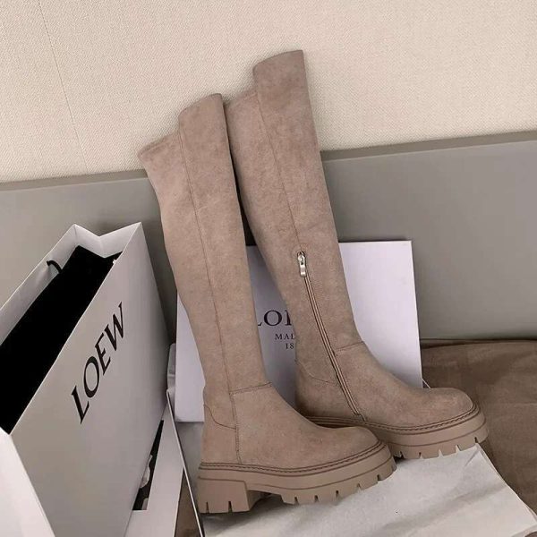 Women Flats Shoes Platform Pleated Over The Knee 2023 Winter Trend New Gladiator Suede Boots Goth High Sock Botas