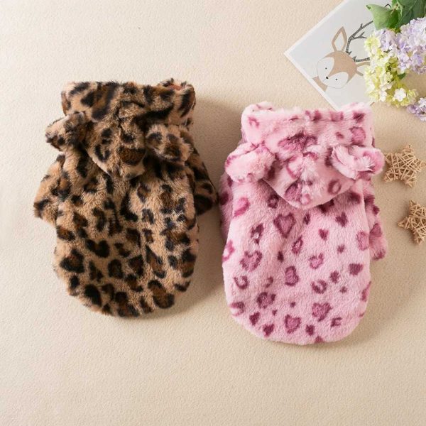 Wool dog hoodie winter warm pet dog clothing leopard print dog coat and French bulldog clothing small dog pet clothing Y241112