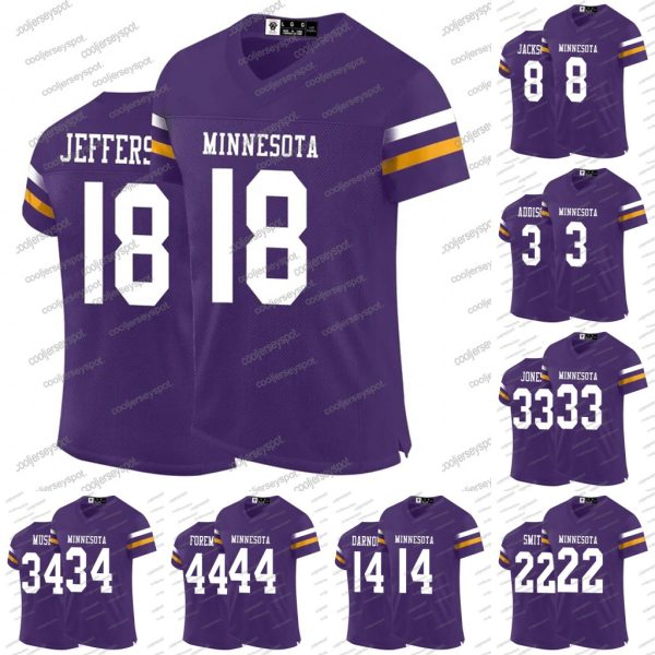 33 Aaron 18 Justin Jefferson 8 J.J. McCarthy 22 Harrison Smith 84 Moss Vekings Embroidery Football Jerseys Mens/Youth Custom Football Stitched Jerseys