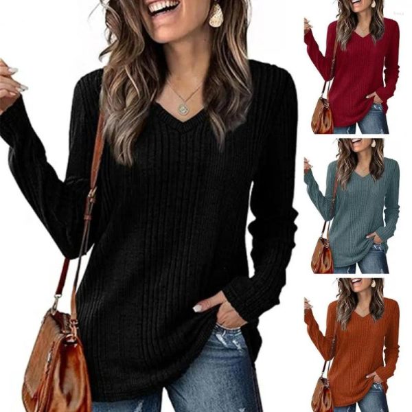 Women's Sweaters Women V-neck Knitted Sweater Lounge Wear Stylish Tunic Long Sleeve Fall Tops For Casual