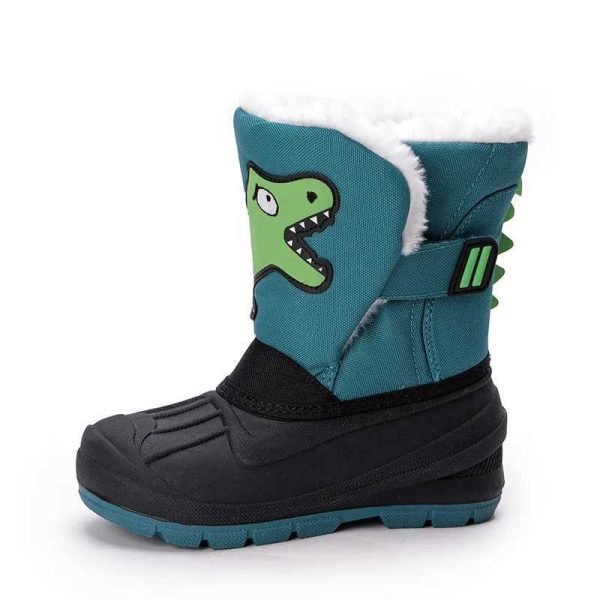 Boots Winter Children Snow Boots Boys Girls Warm Waterproof Ski Boots Baby Cute Cartoon Dinosaur Print High Boots H241113