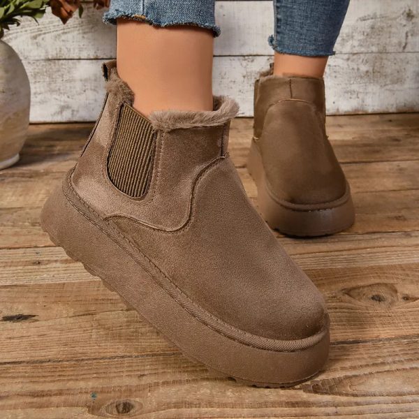 Winter Womens Short Fleece Warm Snow Boots Casual Shoes Suede Fur Chelsea Ankle Boots Flat Platform Womens Shoes Bottas 241113