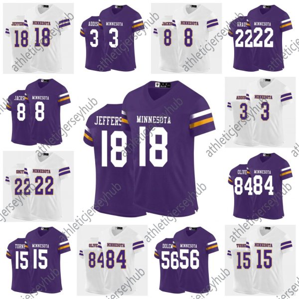 2024 Mens/Youth Custom Football Stitched Jerseys 9 J.J. 33 Aaron 18 Justin 87 T.J. 3 C.J. Ham Darrisaw Smith Sam Darnold Embroidery Football Jerseys Purple White