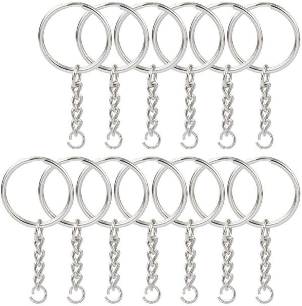 1 Inch/25mm Split Keyrings with Chain Silver Keychain Ring