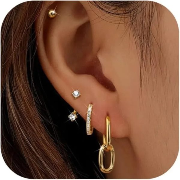 4 Pairs 14k Gold Filled Cartilage Earring Sets for Multiple Piercing Stacks for Women Stud Earring for Sensitive Ears 241116