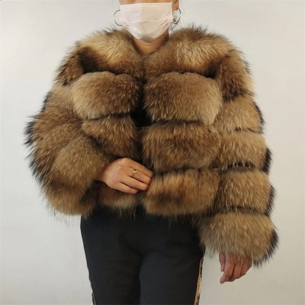 BEIZIRU Real Raccoon Fur Coat Women Winter Long Sleeve Natural Jackets Thick Top 241116