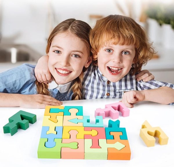 Wooden Shapes Puzzles BlockJigsaw 3D Logic IQ Game Shape Sorter Preschool STEM Educational Learning Gift for Kids Boys Girls