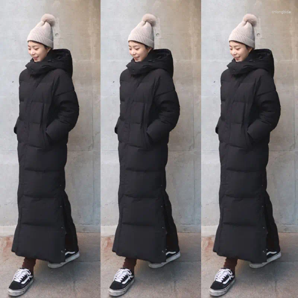 Women's Down Long Winter Jacket Parka Maxi X-Long Women Coat Casual Loose Overcoat Female Clothing Outerwear Cotton Hood Fluff