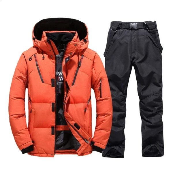 Thermal Winter Skiing Down Jacket Ski Suit Men Snowboard Bibs Pants Warm Set Male Snowmobile Clothing For Wear Overalls 241119