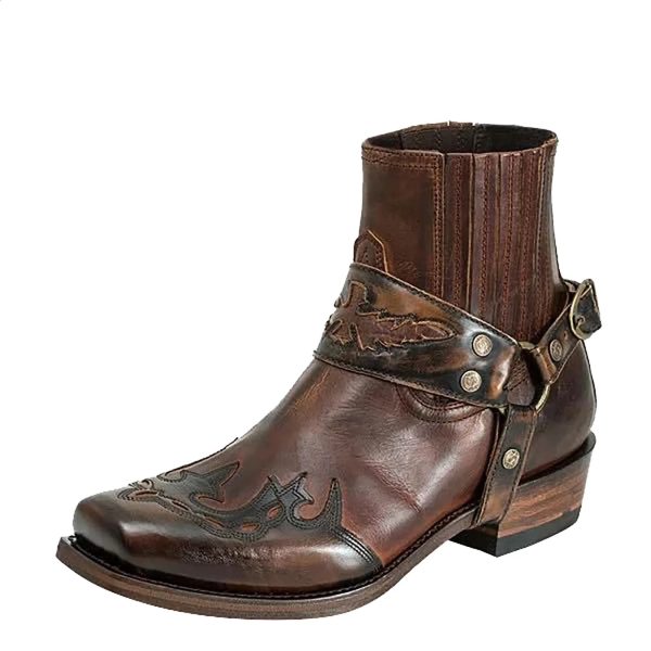 BootmenS Motorcycle Square Toe Cowboy Horse Gear MenS High-Quality Retro Short Boots 240724 4