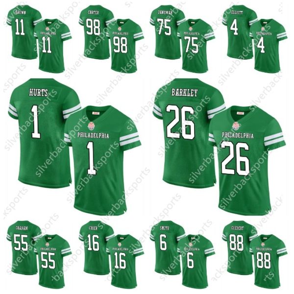 26 Saquon Barkley Jalen Hurt Kelly Green Stitched Football Jersey Brown Carter DeVonta Smith Jason Kelce Kenny Pickett DeJean Huff Lane Johnson Mailata Goedert