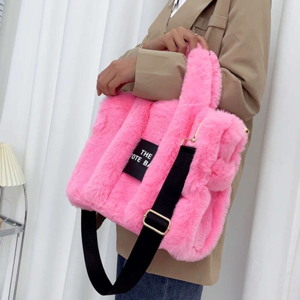 Winter Faux Fur Plush Tote Women's Letter Designer Large Capacity Handbag Shoulder Bag Purses Female Satchel Bags Bolsas