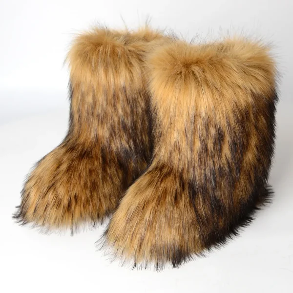 2024 New Winter Faux Fur Boots Women Warm Fluffy Snow Boots Luxury Footwear Female Furry Fox Fur Bottes Fashion Winter Shoes