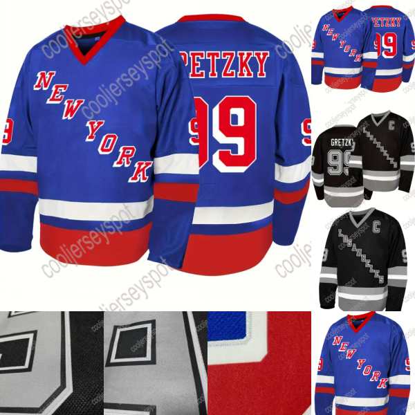 #99 Gretzky Ice Hockey Blue Black Classic Retro Embroidered Ice Hockey Shirt Breathable Sweating Training Jersey