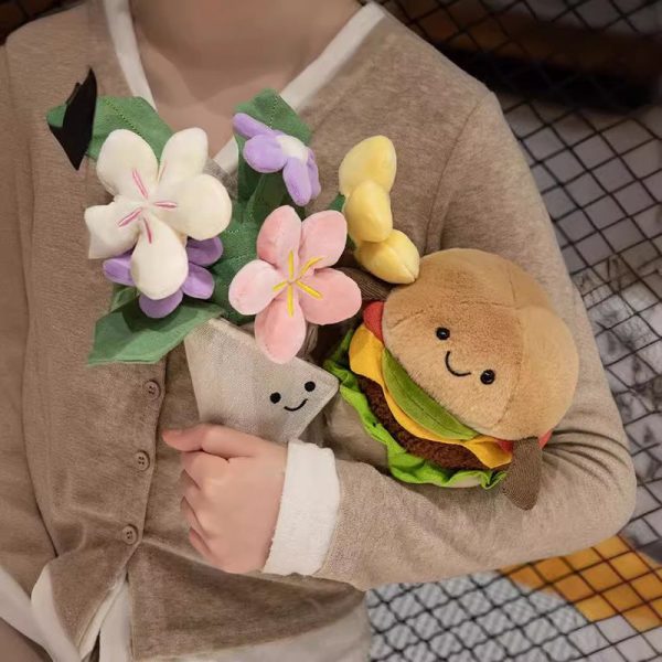 15/28cm Jellycat Hamburg Plush Doll Fashion Creative Holding Flowers Bedroom Ornaments Cat Interactive Pet Toy Girl Gift