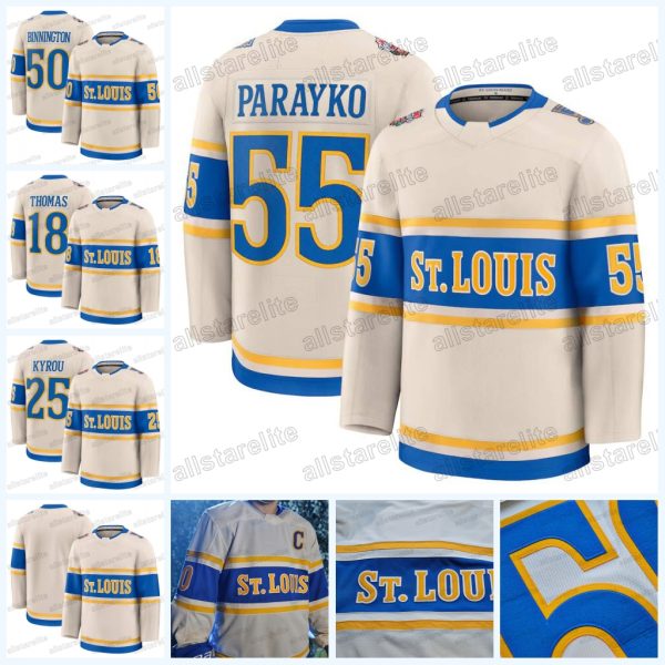 2025 Blue Winter Classic 50 Binnington 63 Jake Neighbours 18 Robert Thomas 25 Kyrou 55 Colton Parayko 20 Saad 26 Nathan Walker Custom Jersey