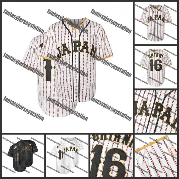 #16 White Embroidered Men's Retro Ohtani Striped Short Sleeve V-neck Loose Button Up Shirt, Summer Street Baseball Jersey In Stock S-3XL