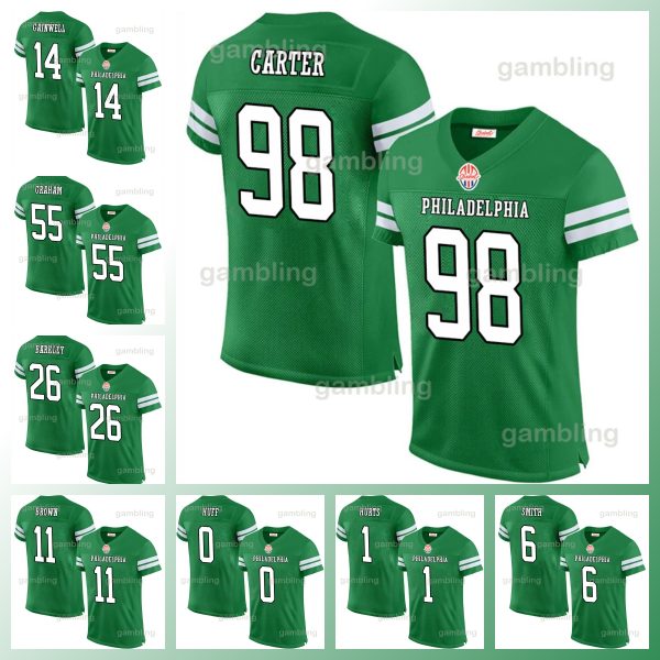 98 Carter 26 Barkley Jalen Hurt Men/Youth Custom Football Jersey Brown Carter DeVonta Smith Jason Kelce Kenny Pickett Cooper DeJean Huff Lane Johnson Mailata Goedert