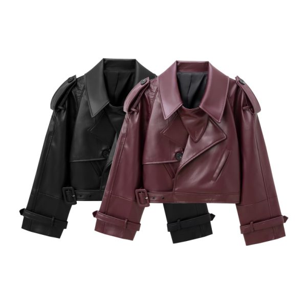 Women's Leather Shoulder motorcycle short jacket, leather jacket, fashionable jacket Women Winter Genuine Sheep Coat Wide Shoulder And Paddad 2024 Autumn