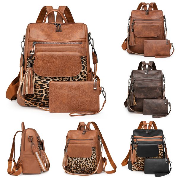 Backpack Backpack Women Trendy Large Capacity Leopard Print Travel Bag With Purse Messenger Casual Handbag