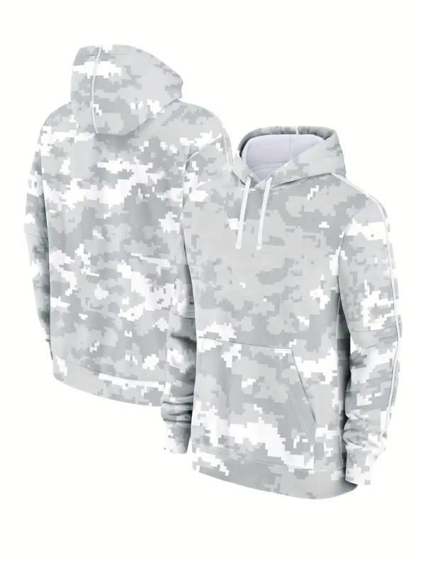 Arctic Camo Printed Hoodie - Long Sleeve, Pullover, Knit Polyester Fabric, Casual Sports Sweatshirt for Game Day, Football Fans, Autumn & Winter Wear, No Drawstring