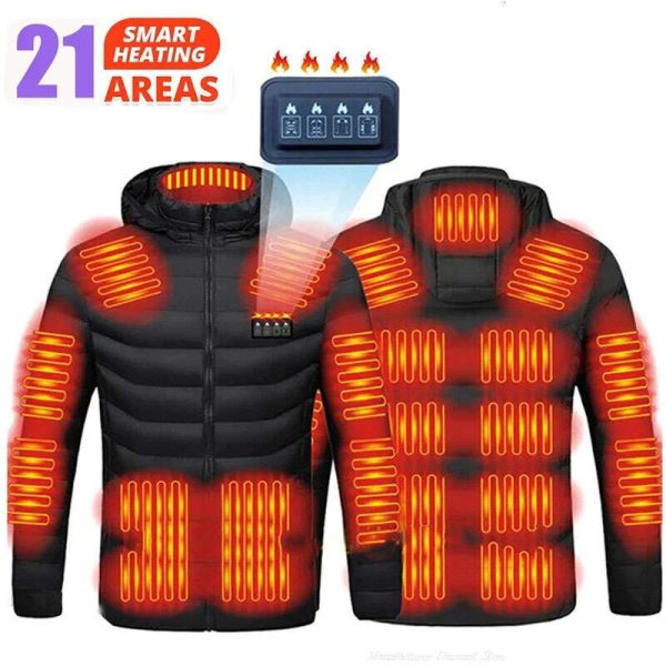 19/21 HEATING ZONES Men Women USB Heating Winter Parkas Electric Heated Jackets Waterproof Warm Jacket Coat