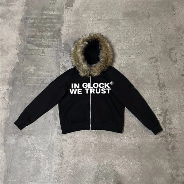 Y2K Zipper Hoodie Oversized Punk Zipper Hoodie Sweater Retro Rock Gothic Jacket Dark faux fur collar Harajuku Hip Hop Streetwear 241121