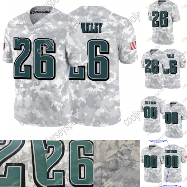 # 26 Barkley #1 Jalen Hurts Kelce Camo Salute to Service Football Jersey Custom Any Name Number S-XXXL Mens Womens Youth