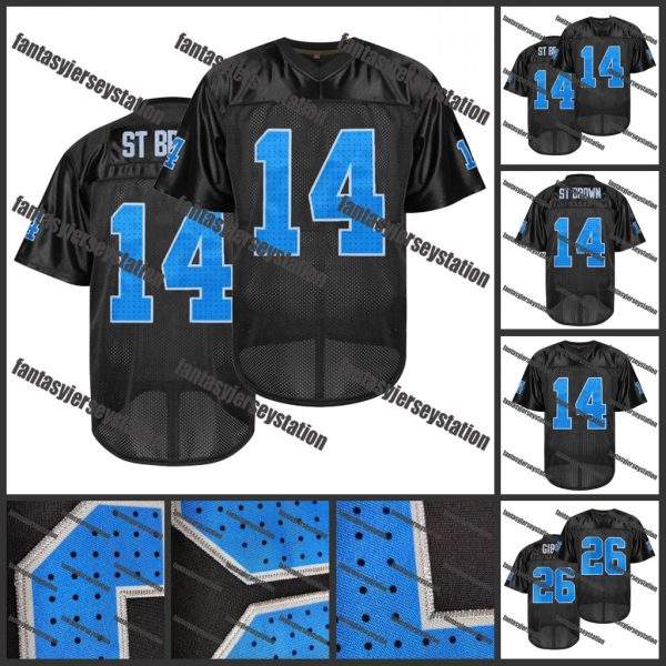 #14 St. Brown 26 Gibbs Jack Goff Embroidery 5 Montgomery Polyester Embroidered Football Jersey, Sports Fan V-Neck Shirt, Breathable Athletic Training Top Custom Jersey