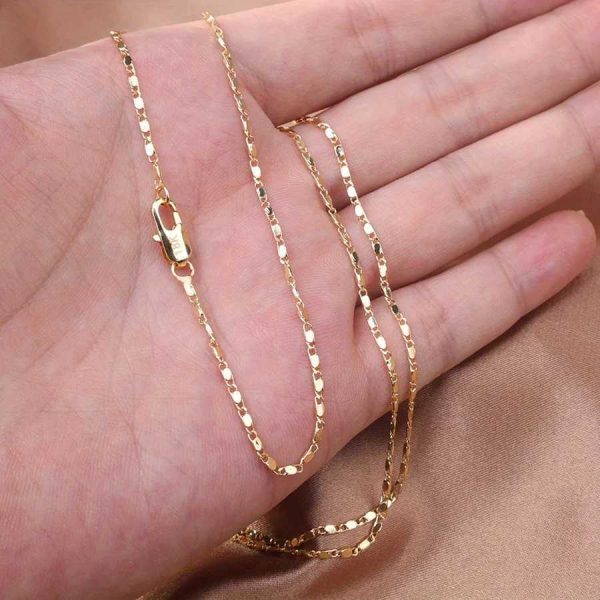 1pcs Italian 2MM Flat 18K Gold Plated Punk Necklace Chain Mens Womens DIY Link Chain Fashion JewelryX241123