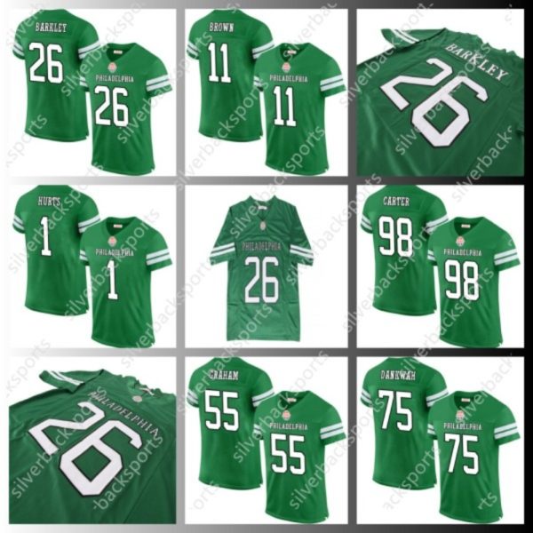 2024 DIY Jalen Hurts Kelly Green Football Jerseys 26 Saquon Barkley A.J.11 Brown Carter DeVonta Smith Jason Kelce Kenny Pickett Cooper DeJean Johnson Mailata Goedert