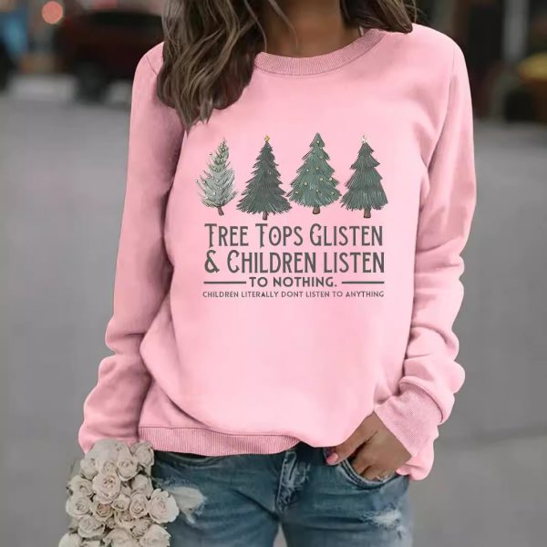 and winter Autumn women s casual long sleeved round neck Christmas tree print pullover sweatshirt hoodie ddmypluto caual leeved Chritma weathirt