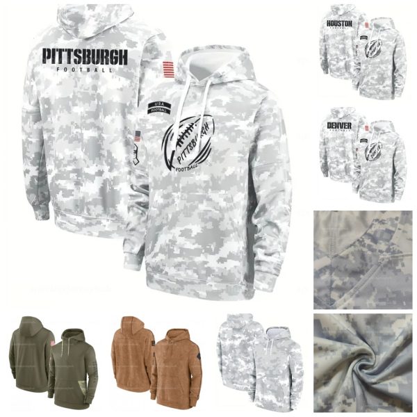 2024 Camo Salute To Service Pullover Football Hoodie Jerseys Grey&Brown&Green Custom Any Name Number Sweatshirts S-3XL